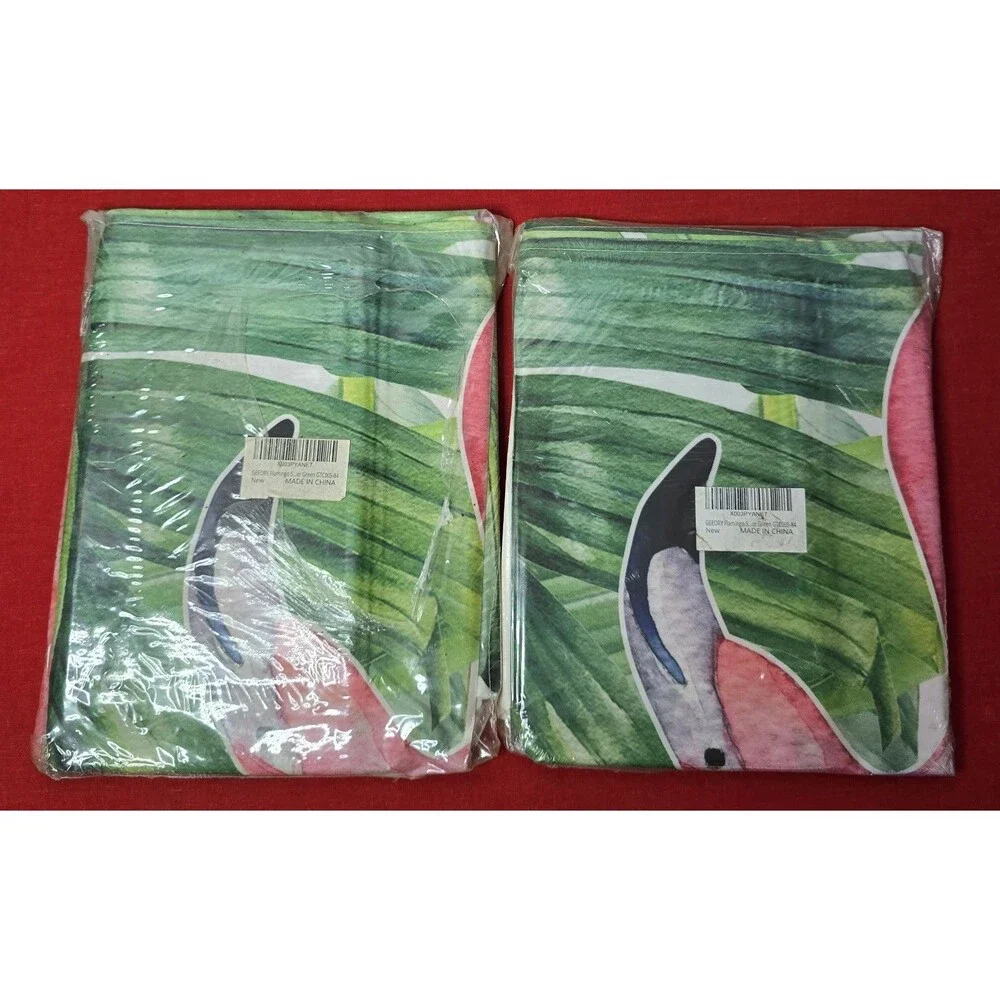 GEEORY Tropical Leaf & Flamingo Window Curtain Panel Pair - Green/Pink 84